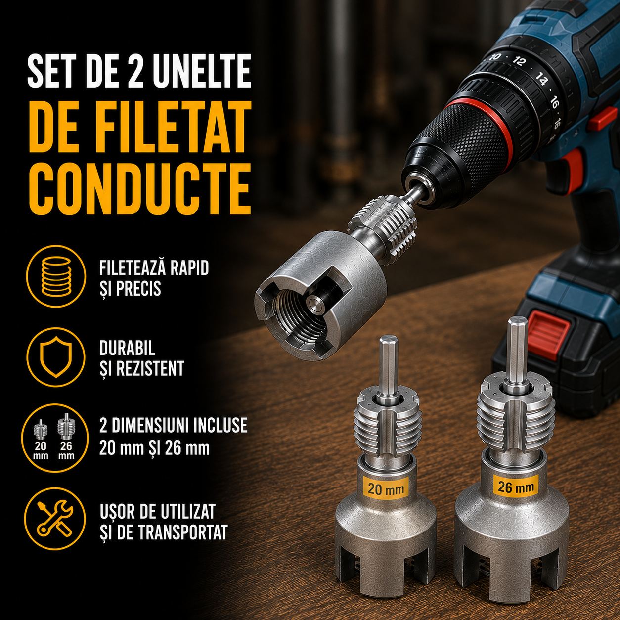 set de unelte de filetat conducte