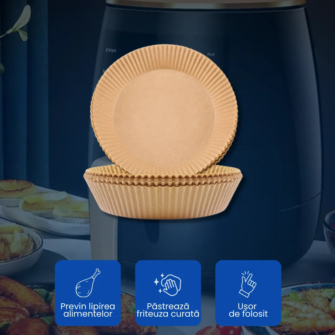 Set 100 Hârtii de Copt pentru Friteuză, Tavă și Airfryer, Rezistente la Ulei și Căldură