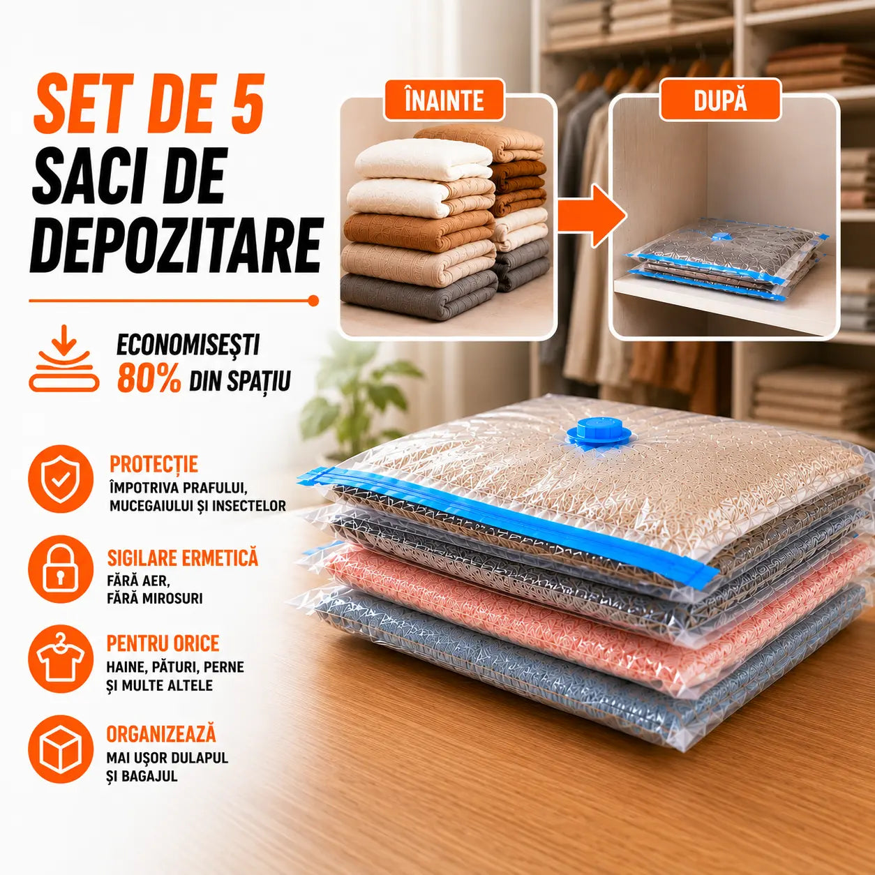 Set de 5 saci mari de depozitare